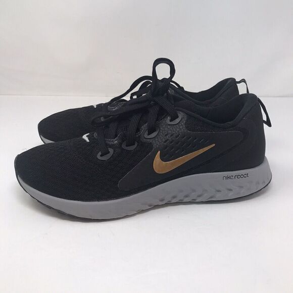 Nike Legend React Womens Size 7 Running Shoes Black Metallic Gold AA1626 004 - Picture 9 of 15